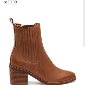 Silent D Anthro Camel Leather Mid Calf Boots Wood Stacked Heel Worn 2x